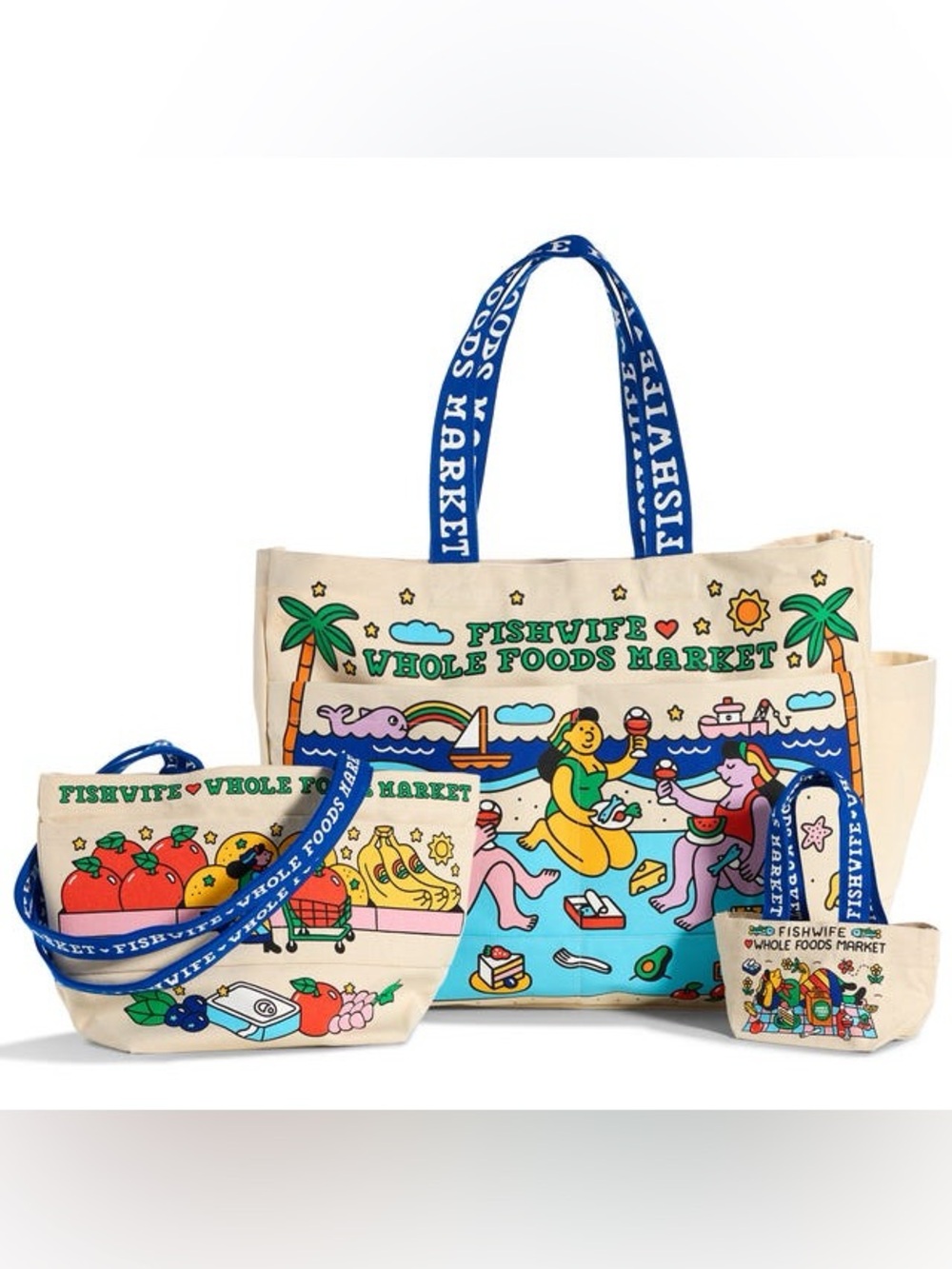 NWT Whole Foods x Fishwife Tote Bags Set of 3 In Hand!